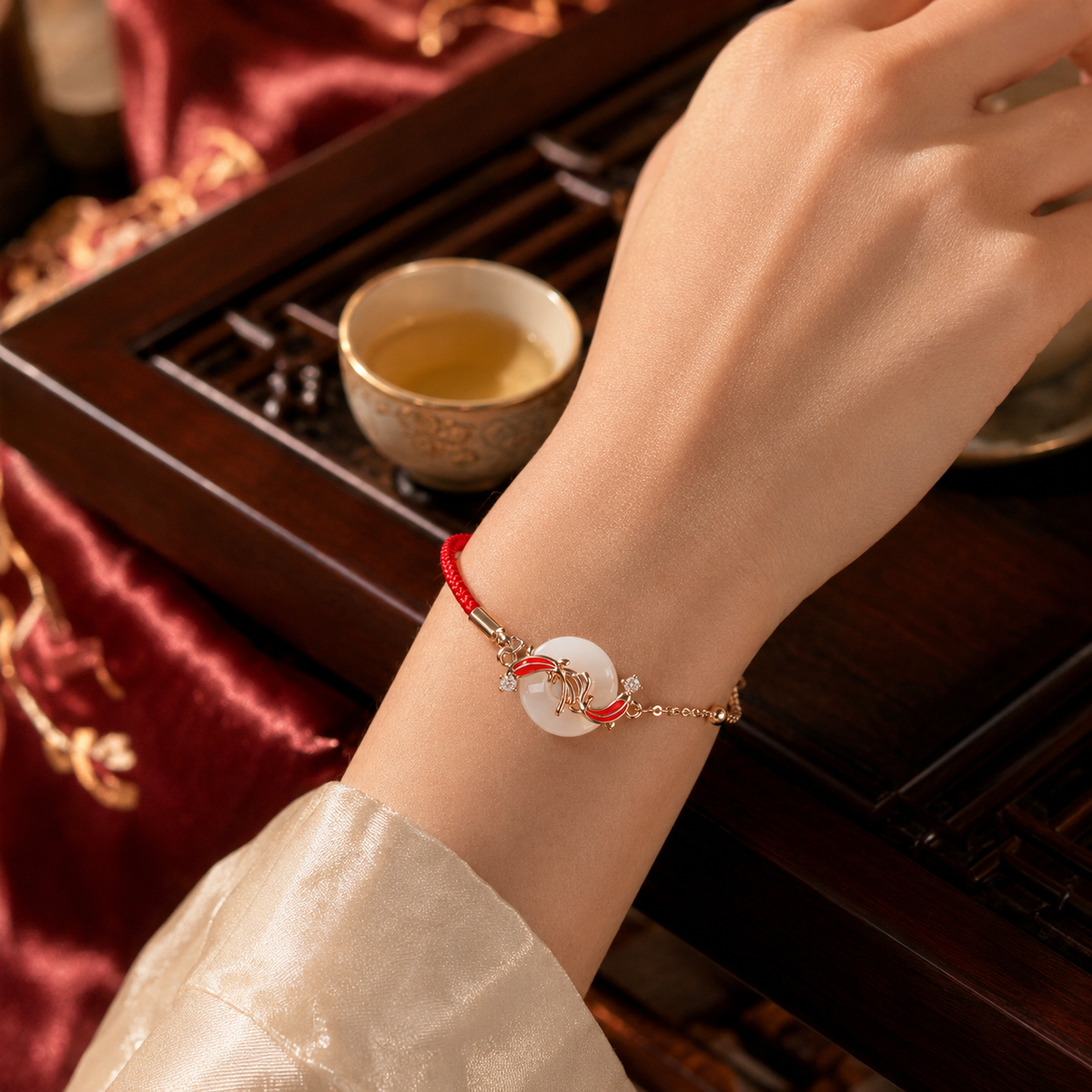 Pulseira Amuleto da Abundância 双鱼 em detalhe