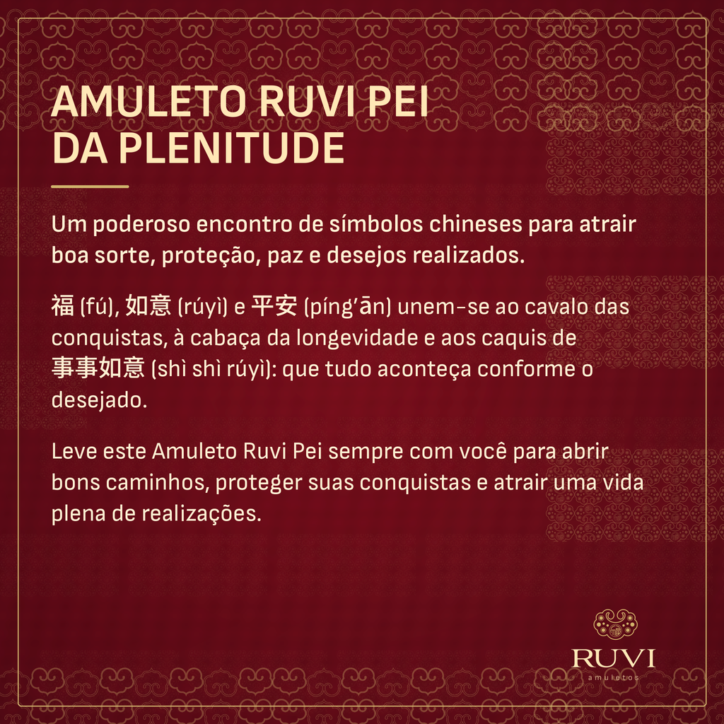 Amuleto Ruvi Pei da Plenitude - cavalo das conquistas e cabaça da longevidade