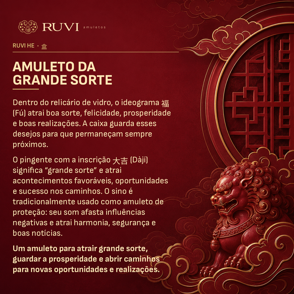 Amuleto Ruvi He da Grande Sorte - sino de proteção em detalhe