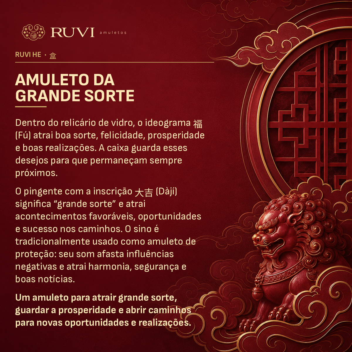 Amuleto Ruvi He da Grande Sorte - sino de proteção em detalhe
