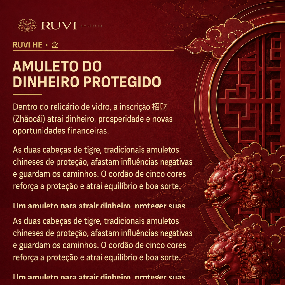Amuleto Ruvi He do Dinheiro Protegido - cordão de cinco cores