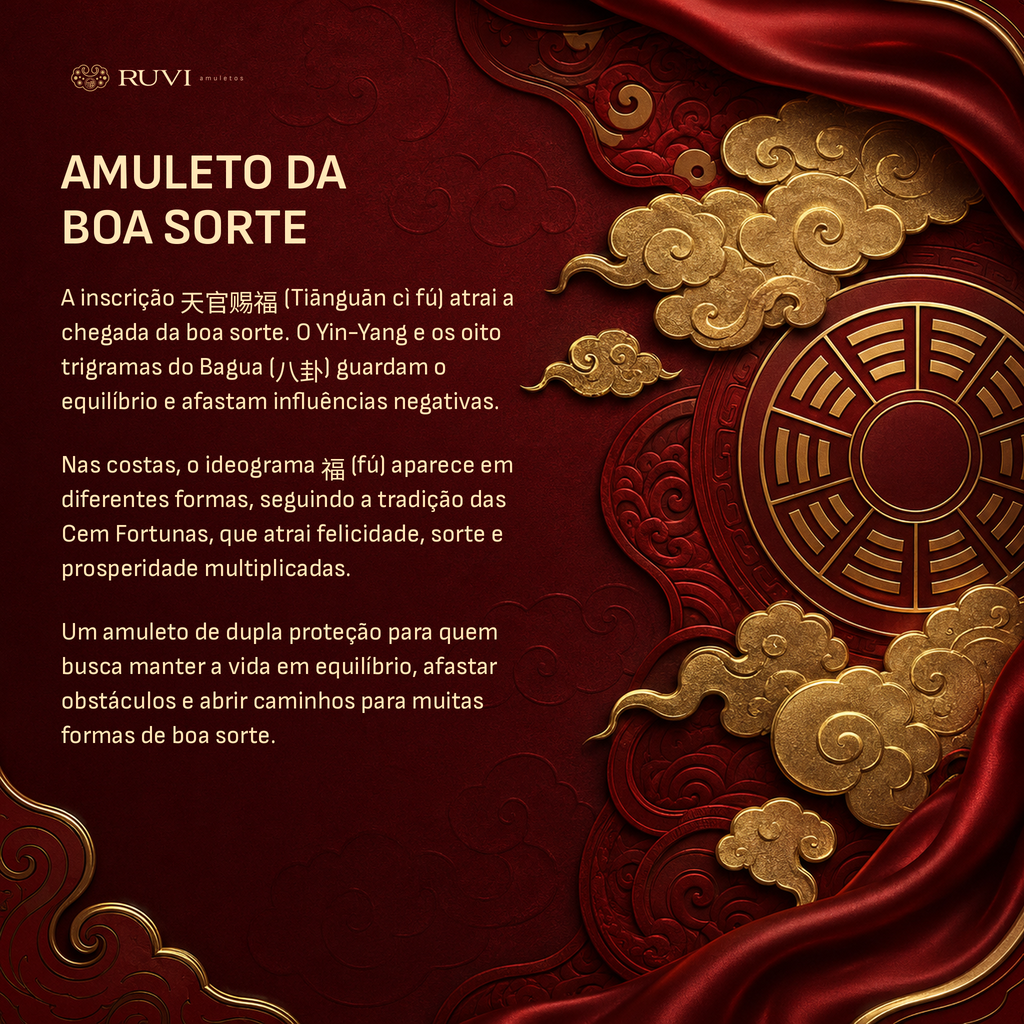 Amuleto da Boa Sorte e Felicidade - 福 das Cem Fortunas no verso