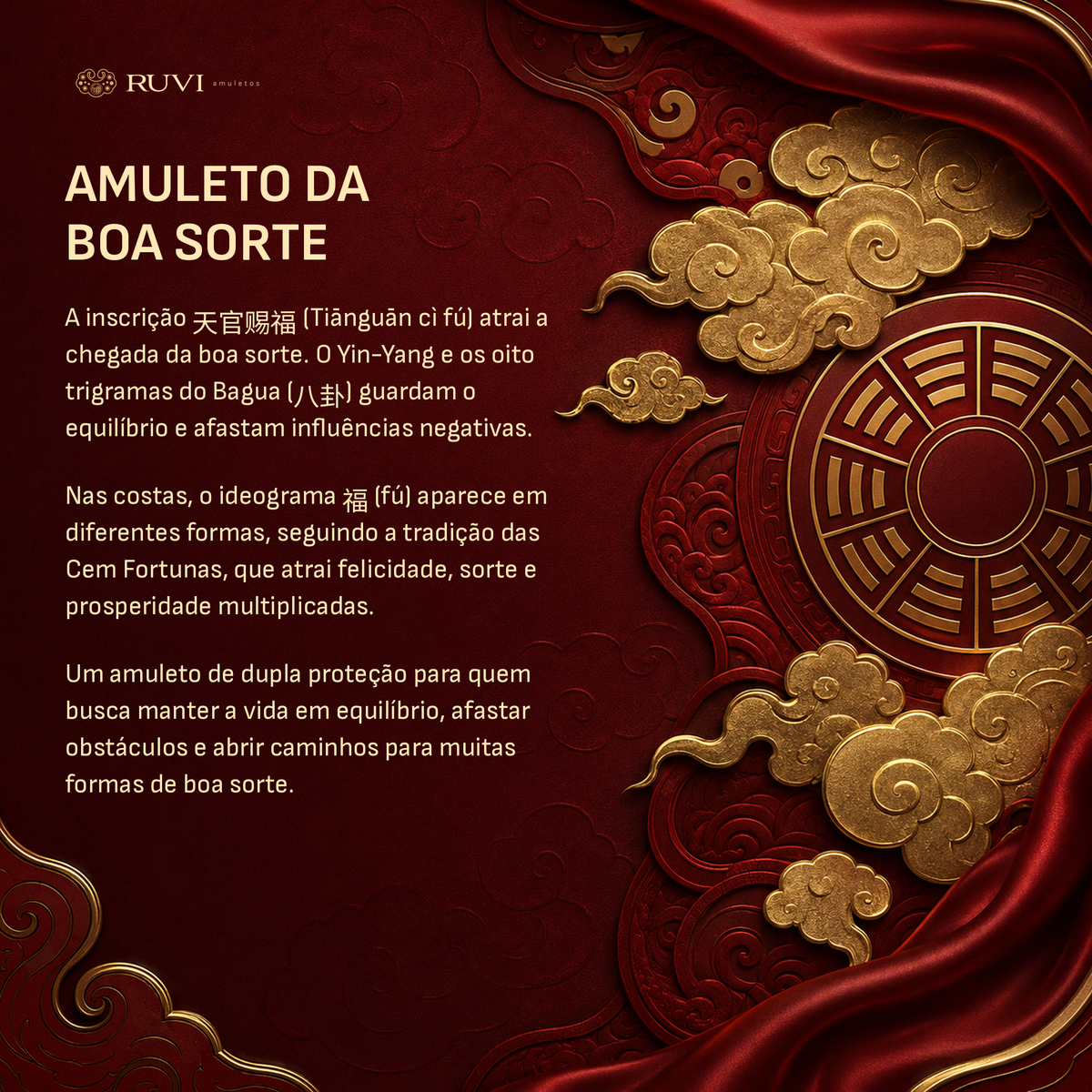 Amuleto da Boa Sorte e Felicidade - 福 das Cem Fortunas no verso
